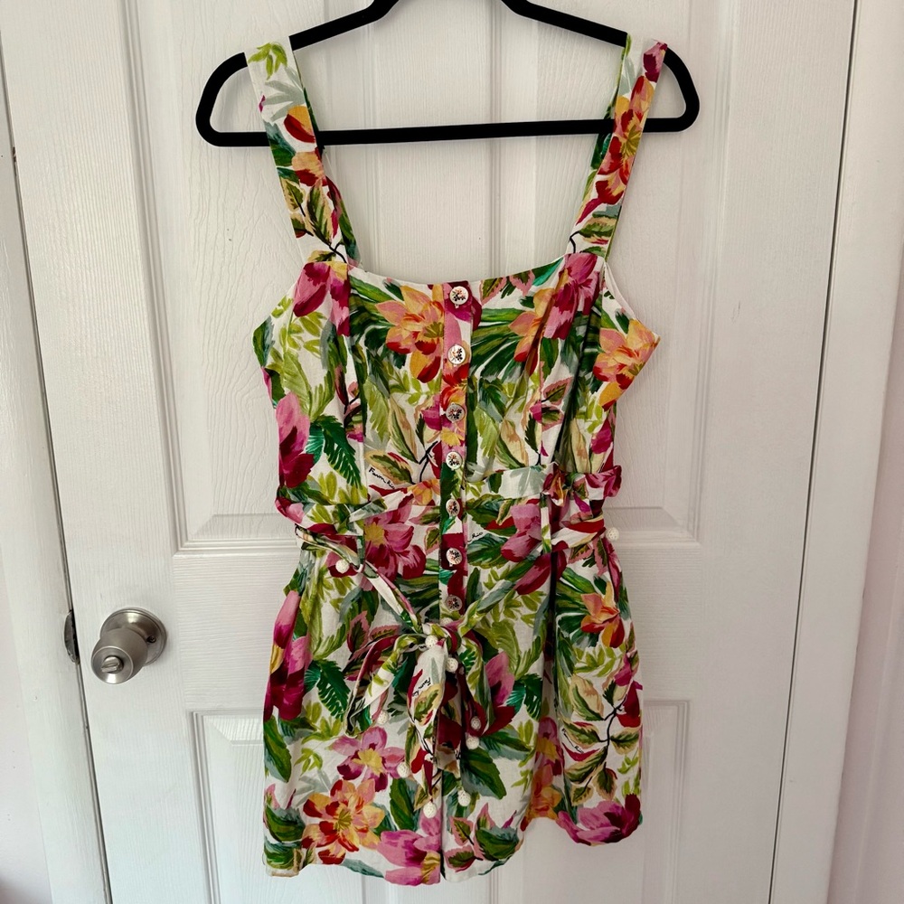 Farm Rio Painted Flowers Sleeveless Romper Size Large